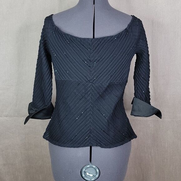 JS COLLECTIONS Beaded and Pleated Black Blouse Size 10 - Picture 7 of 8